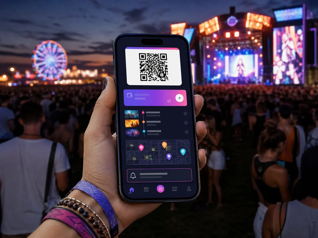 Celular em frente ao palco de um festival