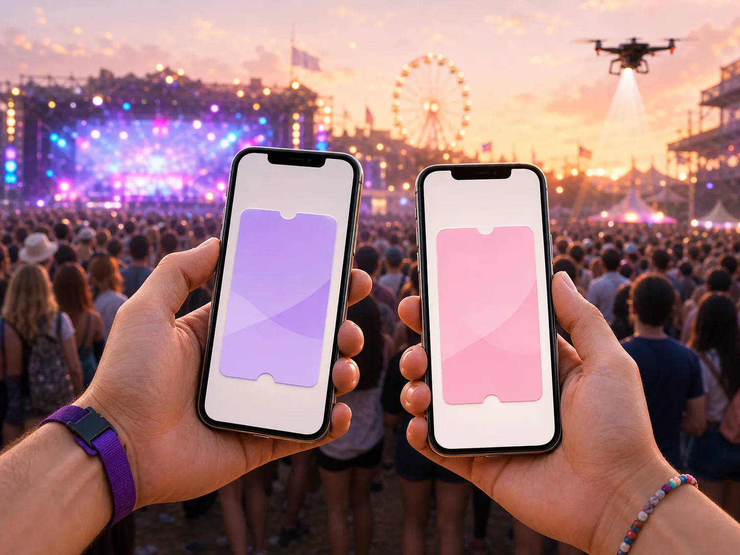 Dois celulares lado a lado transferindo um ingresso digital